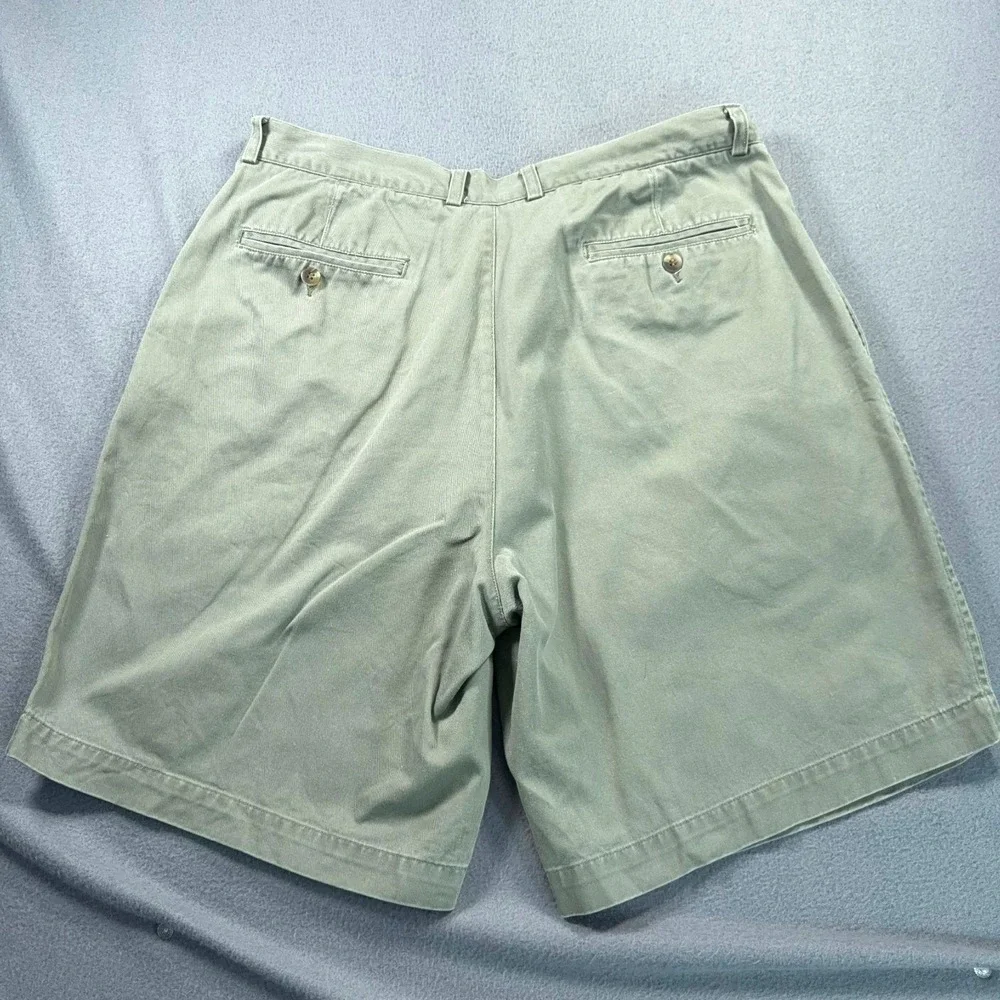 Perry Ellis Mens 36 Olive Green Pleated Chino Shorts Cotton 34x8.5